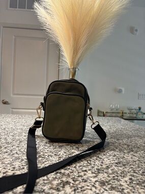 Olive Green Crossbody Mini Bag with Black Strap